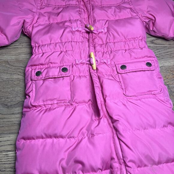 Baby Gap Baby Snowsuit Pink Puffer Down Filled Faux Fur Hood Zip Up 18-24 Months - Picture 9 of 13